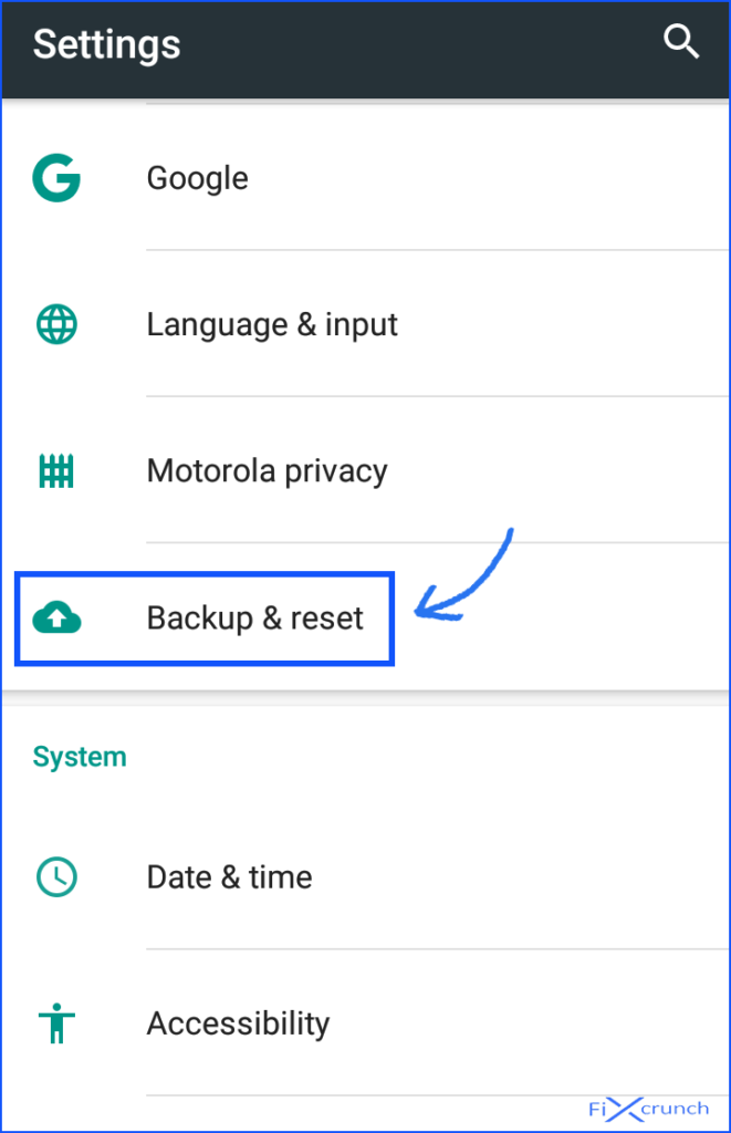 Backup & Reset Option on Android