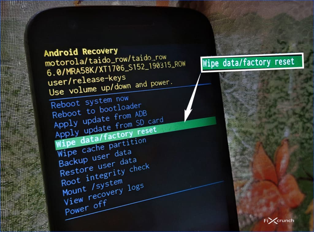 Wipe data factory reset On Recover Mode