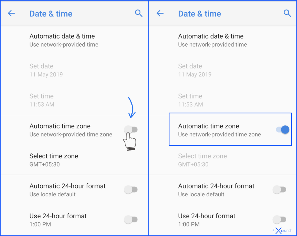 Automatic time zone settings