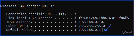 LAN adapter default gateway