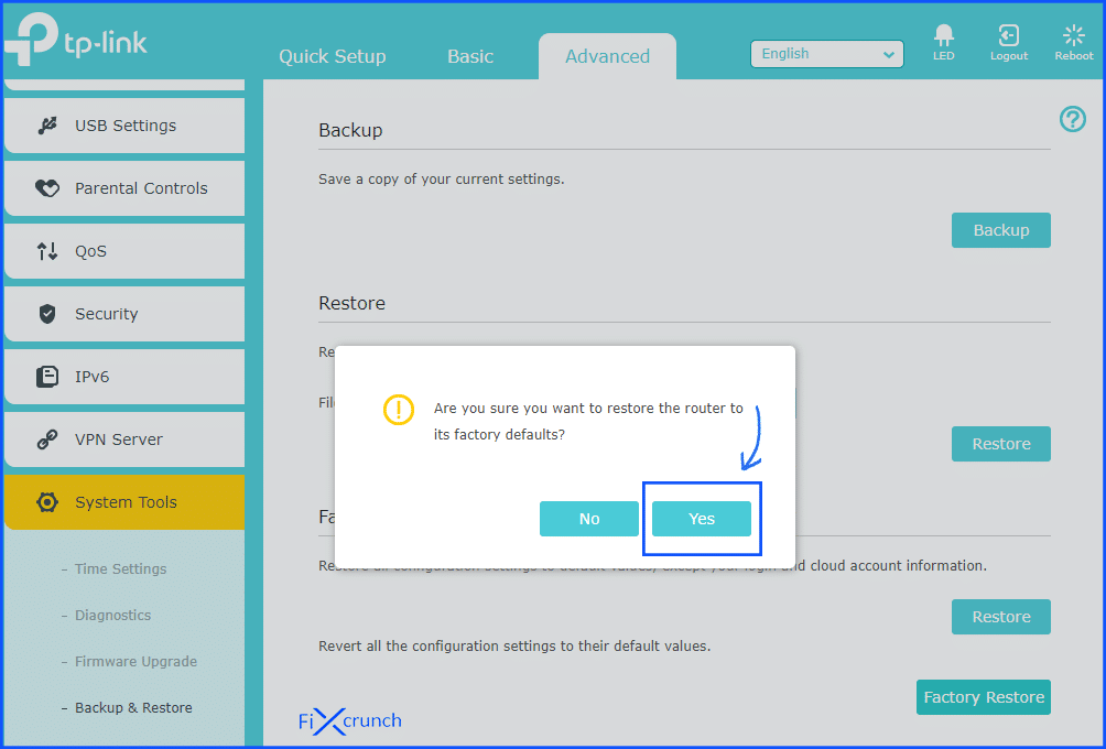 reset on router