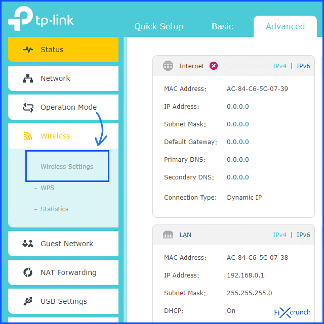 router wireless settings