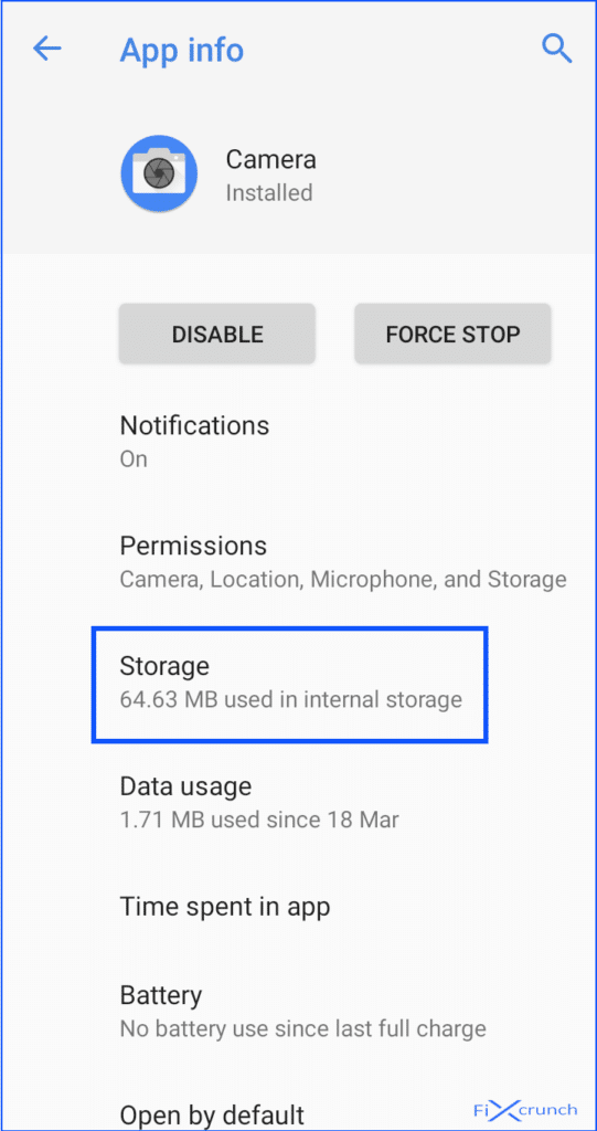 Camera Storage Settings