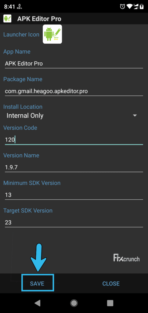 APK editor app save