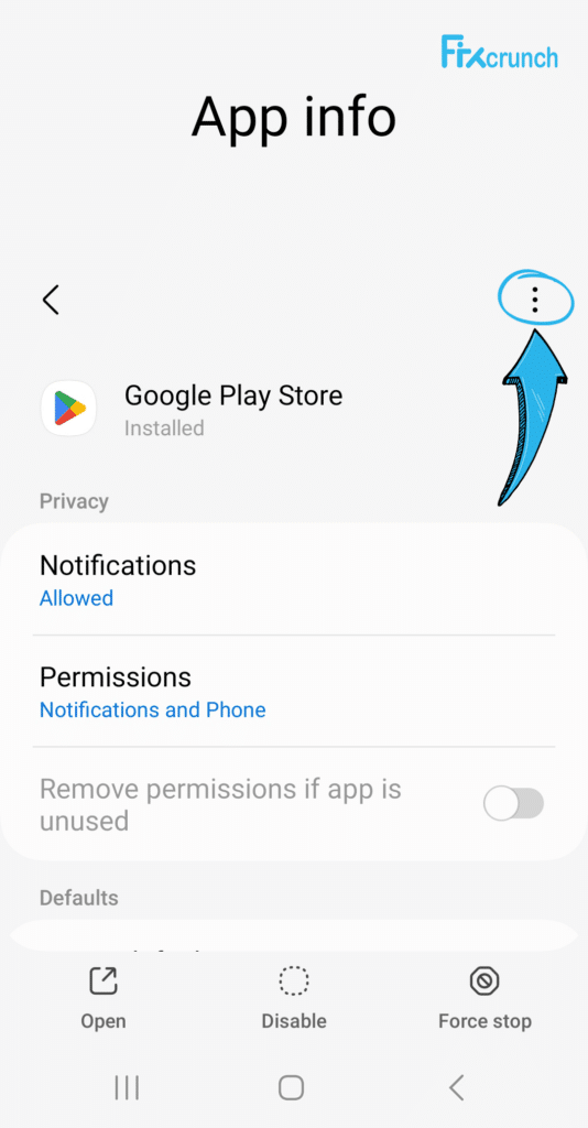 Play store app three dot